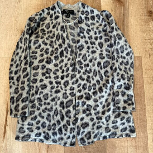Cashmere Charter Club luxury leopard print Cardigan Open Front - Picture 2 of 12